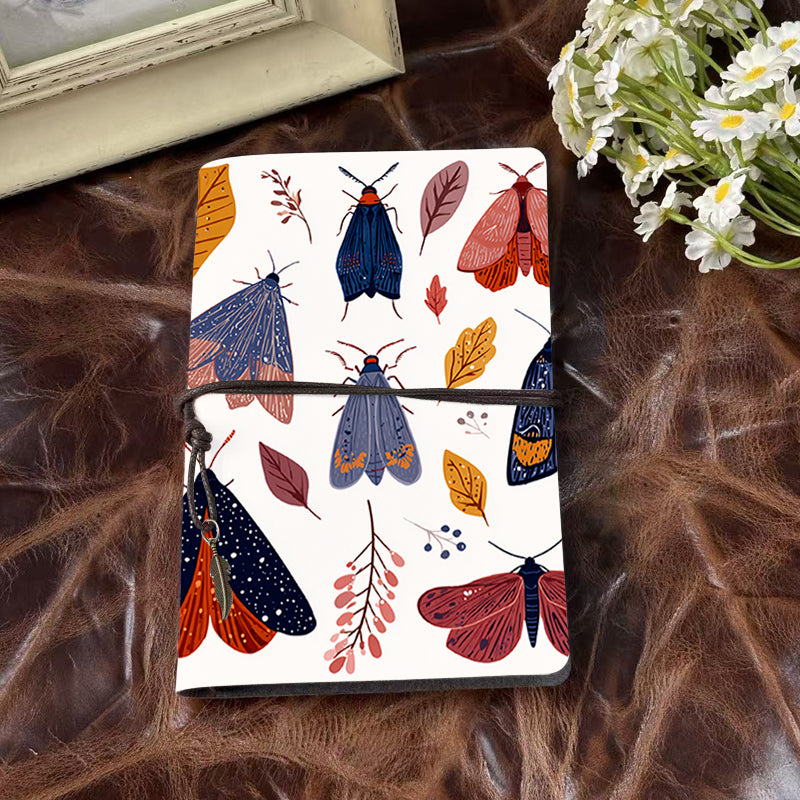 Handmade A6 Notebook for Office, Tether Closure with Metal Pendant, Metal Hinge Allows Paper Replacement, Perfect for Records with Moths and