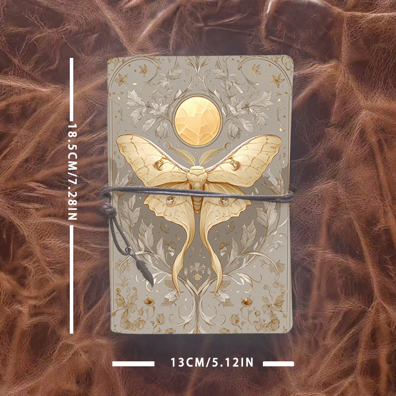 A6 Handmade Notebook, 160 Pages, Metal Loose-leaf, Tether Closure w/ Metal Pendant, Ideal for Office with Moth, moon, leaves, flowers, insec