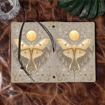 A6 Handmade Notebook, 160 Pages, Metal Loose-leaf, Tether Closure w/ Metal Pendant, Ideal for Office with Moth, moon, leaves, flowers, insec