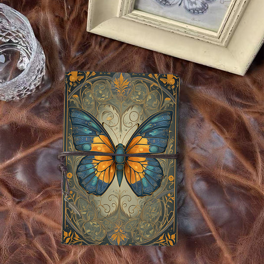 Handmade Office A6 Notebook, Metal Loose-leaf, 80 Sheets, Tethered w/ Metal Pendant with Butterfly, floral patterns, decorative elements Pri