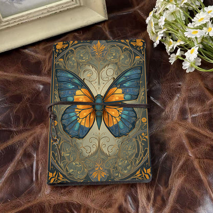 Handmade Office A6 Notebook, Metal Loose-leaf, 80 Sheets, Tethered w/ Metal Pendant with Butterfly, floral patterns, decorative elements Pri