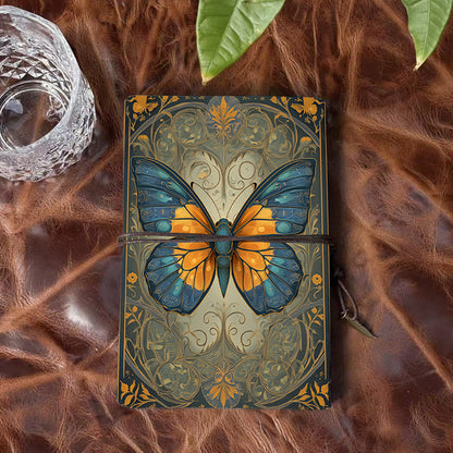 Handmade Office A6 Notebook, Metal Loose-leaf, 80 Sheets, Tethered w/ Metal Pendant with Butterfly, floral patterns, decorative elements Pri