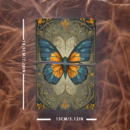 Handmade Office A6 Notebook, Metal Loose-leaf, 80 Sheets, Tethered w/ Metal Pendant with Butterfly, floral patterns, decorative elements Pri