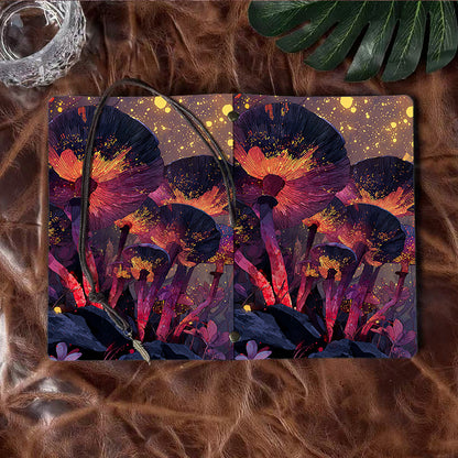 A6 Handmade Notebook with Metal Pendant, 80 Sheets, Loose-leaf, Tether Closure, Office with Glowing mushrooms and floating lights Prints