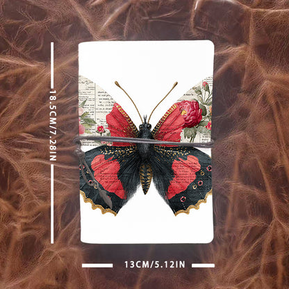 A6 Handmade Notebook, 80 Sheets, Metal Loose-leaf, Tether Closure & Metal Pendant, Business Office with Butterfly with floral - text wings P
