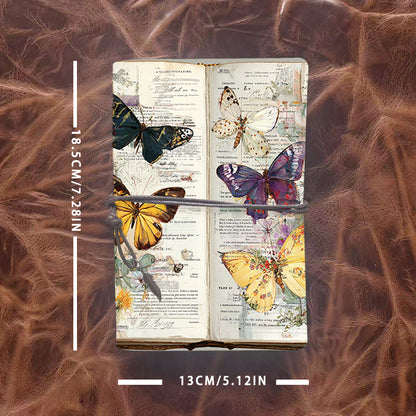 Handmade Office A6 Notebook, 160 Pages, Metal Pendant Tether, Loose-leaf with Butterflies on an old - page book Prints