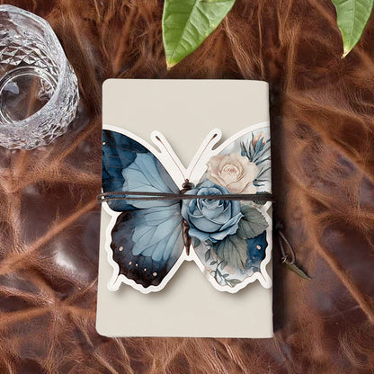 A6 Handmade Office Notebook, 80 Sheets, Metal Loose-leaf, Tether Closure w/ Pendant Deco with Butterfly, roses, and floral elements Prints
