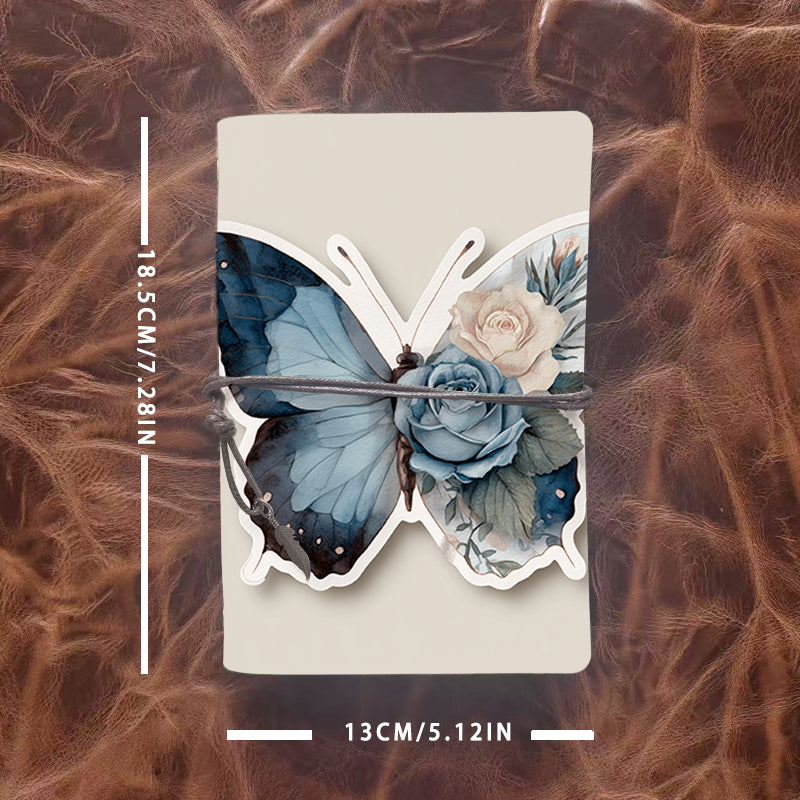 A6 Handmade Office Notebook, 80 Sheets, Metal Loose-leaf, Tether Closure w/ Pendant Deco with Butterfly, roses, and floral elements Prints