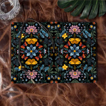 Handmade Office A6 Notebook, Metal Loose-leaf, 80 Sheets, Tether w/ Metal Pendant, Vintage Paper with Butterflies, flowers and leaves Prints