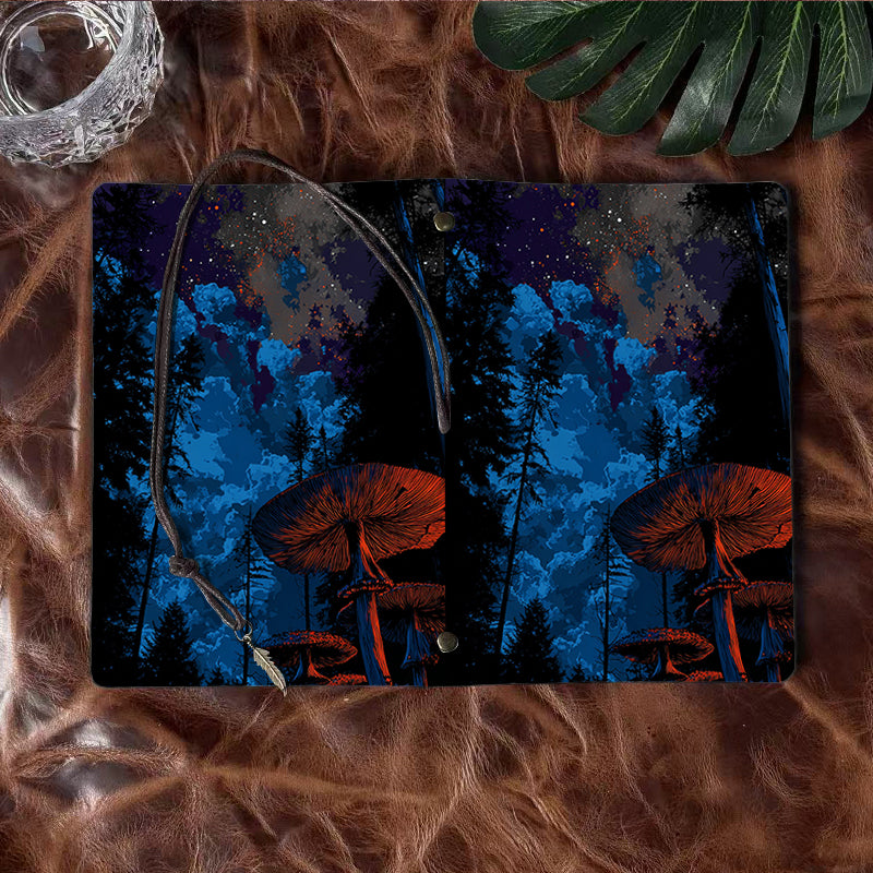 A6 Handmade Office Notebook, 160 Pages, Metal Loose-leaf, Tether Close w/ Metal Pendant with Stars, clouds, trees, mushrooms Prints