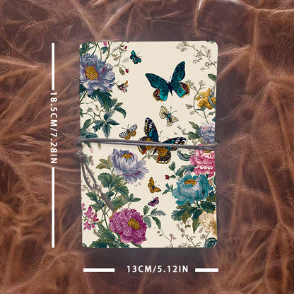 A6 Handmade Notebook with Metal Loose-leaf, 160 Pages, Tether & Metal Pendant, Office Memos with Butterflies and colorful flowers Prints