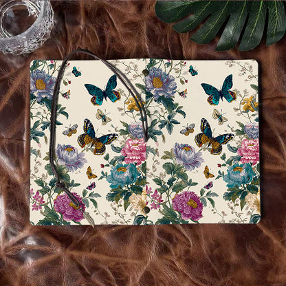 A6 Handmade Notebook with Metal Loose-leaf, 160 Pages, Tether & Metal Pendant, Office Memos with Butterflies and colorful flowers Prints