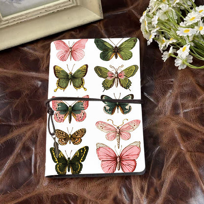 A6 Handmade Notebook, 160 Pages, Metal Loose-leaf, Tether & Metal Pendant Closure, Office Documentation with Ten colorful butterflies Prints