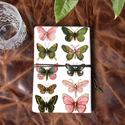 A6 Handmade Notebook, 160 Pages, Metal Loose-leaf, Tether & Metal Pendant Closure, Office Documentation with Ten colorful butterflies Prints