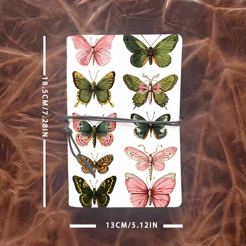 A6 Handmade Notebook, 160 Pages, Metal Loose-leaf, Tether & Metal Pendant Closure, Office Documentation with Ten colorful butterflies Prints