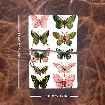 A6 Handmade Notebook, 160 Pages, Metal Loose-leaf, Tether & Metal Pendant Closure, Office Documentation with Ten colorful butterflies Prints