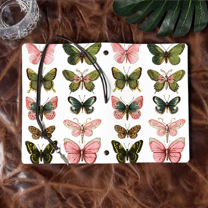 A6 Handmade Notebook, 160 Pages, Metal Loose-leaf, Tether & Metal Pendant Closure, Office Documentation with Ten colorful butterflies Prints