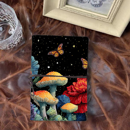 Handmade Office A6 Notebook, Metal Loose-leaf, 80 Sheets, Tethered Closure with Metal Pendant with Mushrooms, flowers, butterflies, stars Pr