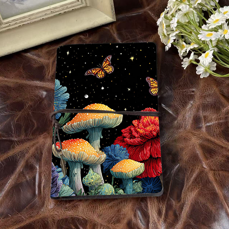 Handmade Office A6 Notebook, Metal Loose-leaf, 80 Sheets, Tethered Closure with Metal Pendant with Mushrooms, flowers, butterflies, stars Pr