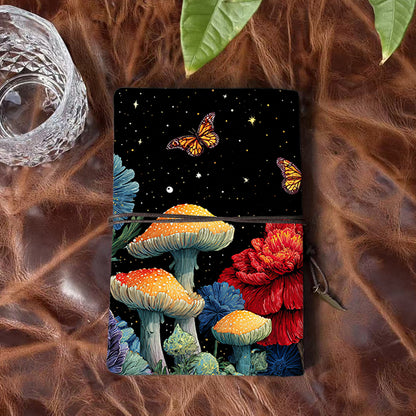 Handmade Office A6 Notebook, Metal Loose-leaf, 80 Sheets, Tethered Closure with Metal Pendant with Mushrooms, flowers, butterflies, stars Pr
