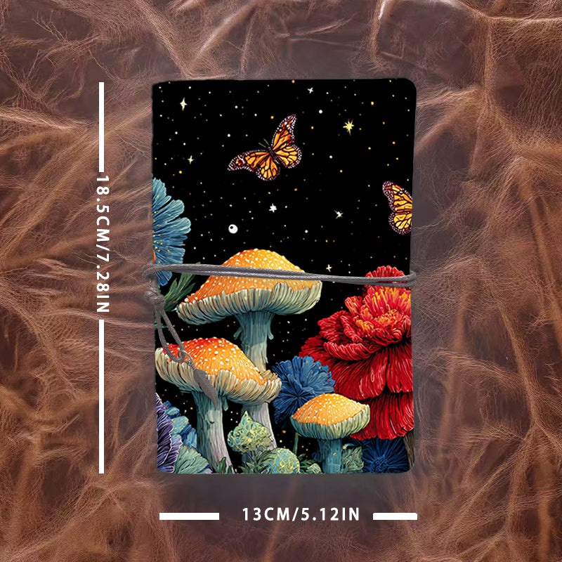 Handmade Office A6 Notebook, Metal Loose-leaf, 80 Sheets, Tethered Closure with Metal Pendant with Mushrooms, flowers, butterflies, stars Pr