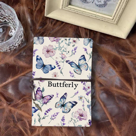 A6 Handmade Vintage Notebook, Metal Loose - leaf, 80 Sheets, Tether with Metal Pendant, Office Essential with Butterflies, flowers, and the