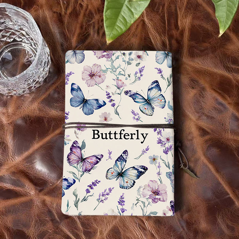 A6 Handmade Vintage Notebook, Metal Loose - leaf, 80 Sheets, Tether with Metal Pendant, Office Essential with Butterflies, flowers, and the