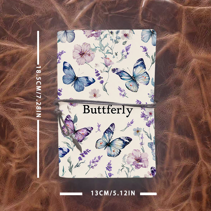 A6 Handmade Vintage Notebook, Metal Loose - leaf, 80 Sheets, Tether with Metal Pendant, Office Essential with Butterflies, flowers, and the