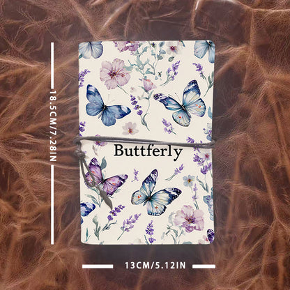 A6 Handmade Vintage Notebook, Metal Loose - leaf, 80 Sheets, Tether with Metal Pendant, Office Essential with Butterflies, flowers, and the
