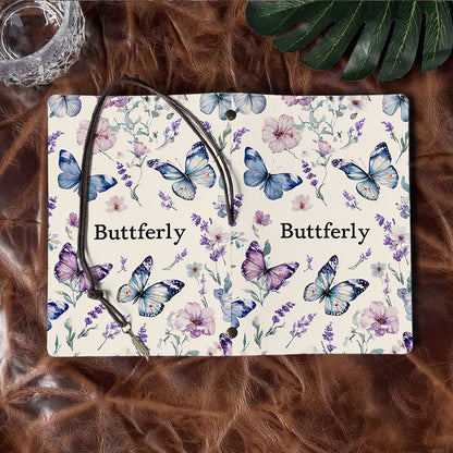 A6 Handmade Vintage Notebook, Metal Loose - leaf, 80 Sheets, Tether with Metal Pendant, Office Essential with Butterflies, flowers, and the