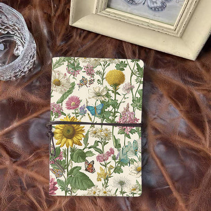 A6 Handmade Notebook, Vintage - Inspired, 160 Pages, Metal Loose - leaf, Tether Closure w/ Metal Pendant, Ideal for Office with Flowers, bu