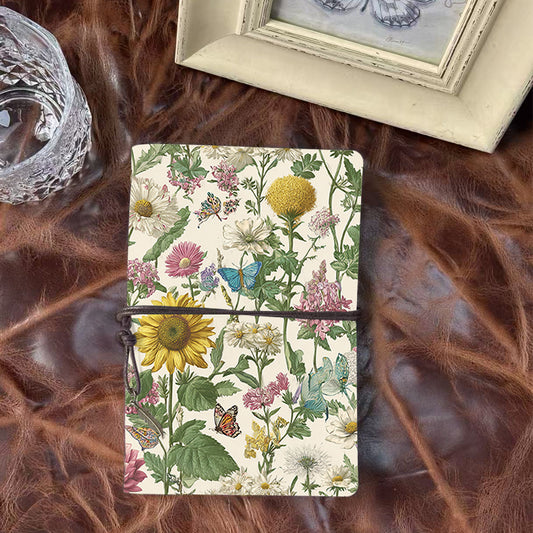 A6 Handmade Notebook, Vintage - Inspired, 160 Pages, Metal Loose - leaf, Tether Closure w/ Metal Pendant, Ideal for Office with Flowers, bu