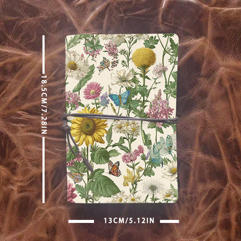 A6 Handmade Notebook, Vintage - Inspired, 160 Pages, Metal Loose - leaf, Tether Closure w/ Metal Pendant, Ideal for Office with Flowers, bu