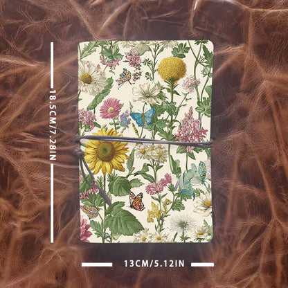 A6 Handmade Notebook, Vintage - Inspired, 160 Pages, Metal Loose - leaf, Tether Closure w/ Metal Pendant, Ideal for Office with Flowers, bu