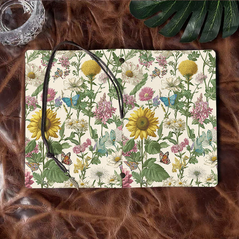 A6 Handmade Notebook, Vintage - Inspired, 160 Pages, Metal Loose - leaf, Tether Closure w/ Metal Pendant, Ideal for Office with Flowers, bu