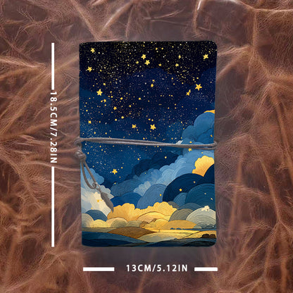 Handmade Office A6 Notebook with Vintage Flair, Metal Loose - leaf, 80 Sheets, Tethered w/ Metal Pendant with Stars, clouds, night - sky, l