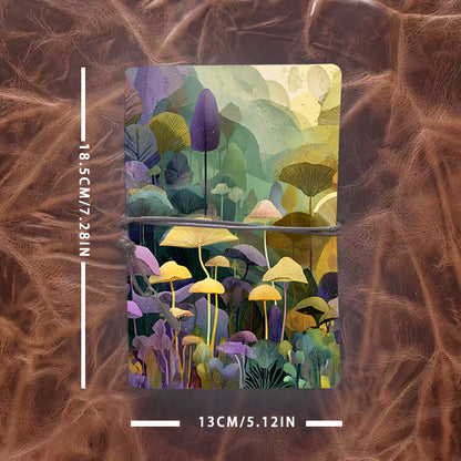 Handmade A6 Notebook, Vintage Design, Metal Loose - leaf, 80 Sheets, Tether & Metal Pendant, Office Memo Use with Mushrooms and various lea