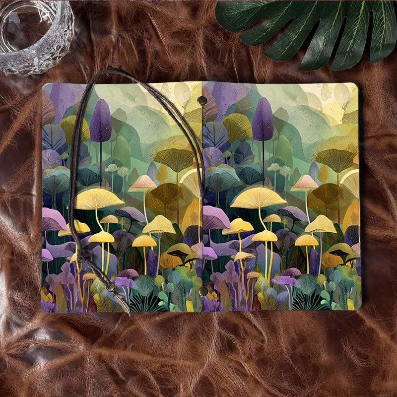 Handmade A6 Notebook, Vintage Design, Metal Loose - leaf, 80 Sheets, Tether & Metal Pendant, Office Memo Use with Mushrooms and various lea