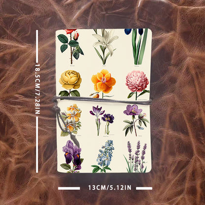 Handmade A6 Notebook - Vintage - themed, Metal Loose - leaf, 80 Sheets, Tether w/ Metal Pendant, Office Meeting Use with Roses, lilies, iri