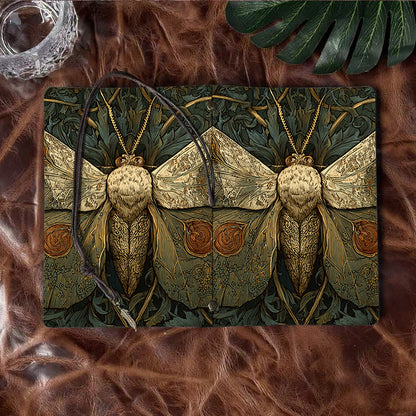 Handmade A6 Notebook, Metal Binder, 80 Sheets, Vintage Tether & Metal Pendant Closure, Office Conference Use with Moth with ornate wings an