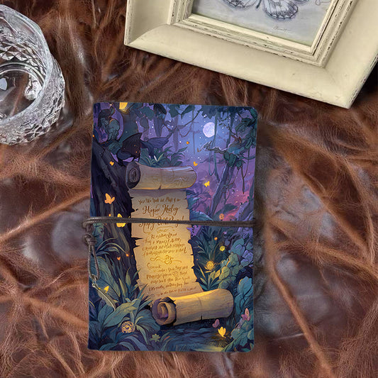 A6 Handmade Notebook, 160 Pages, Metal Loose - leaf, Vintage Tether Closure with Metal Pendant, Office Note - taking with Scroll, forest, m