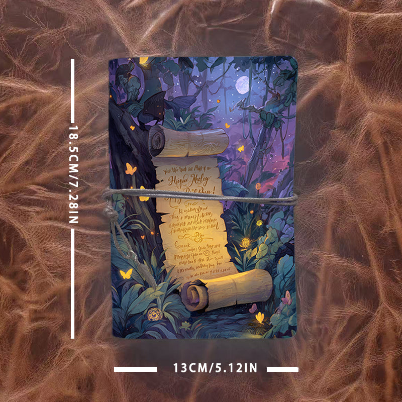 A6 Handmade Notebook, 160 Pages, Metal Loose - leaf, Vintage Tether Closure with Metal Pendant, Office Note - taking with Scroll, forest, m