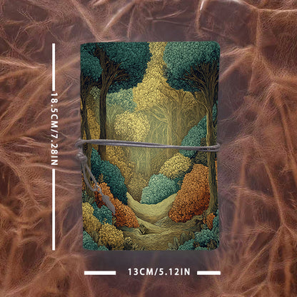 A6 Handmade Notebook with Vintage Metal Pendant, 80 Sheets, Loose - leaf, Tether Closure, Office Use with Trees, bushes, and forest path Pr