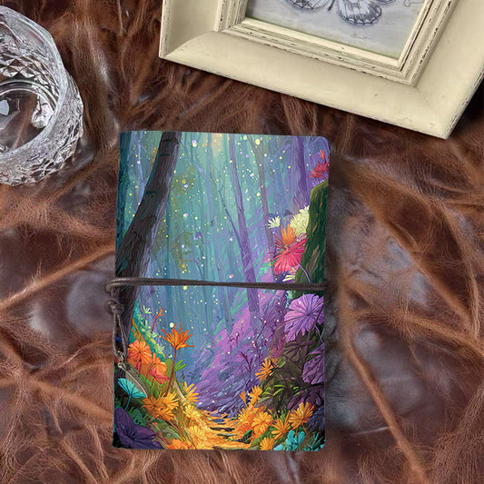 Handmade A6 Notebook, Metal Loose - leaf, 80 Sheets, Vintage Tether & Metal Pendant Closure, Office Record - keeping with Trees, flowers, p