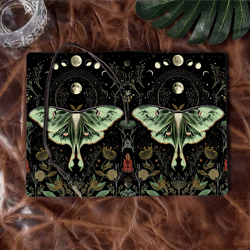 Handmade A6 Notebook, Metal Binder, 80 Sheets, Vintage Tether Closure w/ Metal Pendant, Office Conference Notes with Moth, moon phases, flo