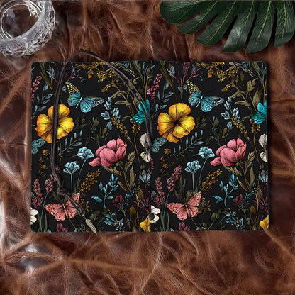 A6 Handmade Office Notebook, 80 Sheets, Metal Loose - leaf, Vintage Tether & Metal Pendant, Vintage Yellow Paper with Butterflies, flowers