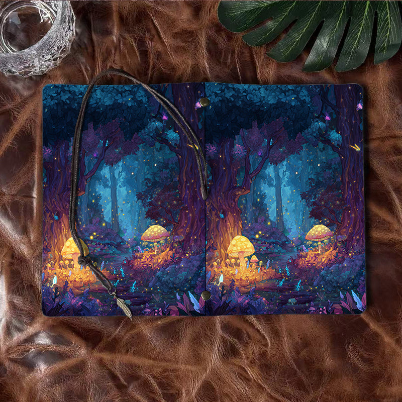 Handmade A6 Notebook - 80 Sheets, Metal Loose - leaf, Vintage Tether Closure with Metal Pendant, Office Daily Use with Trees, mushrooms, fi