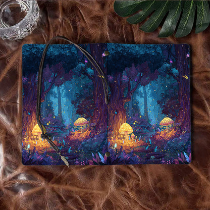 Handmade A6 Notebook - 80 Sheets, Metal Loose - leaf, Vintage Tether Closure with Metal Pendant, Office Daily Use with Trees, mushrooms, fi