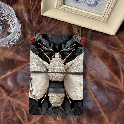 A6 Handmade Notebook, 160 Pages, Metal Loose - leaf, Vintage Tether & Metal Pendant Closure, Office Documentation with Insect, wings, anten