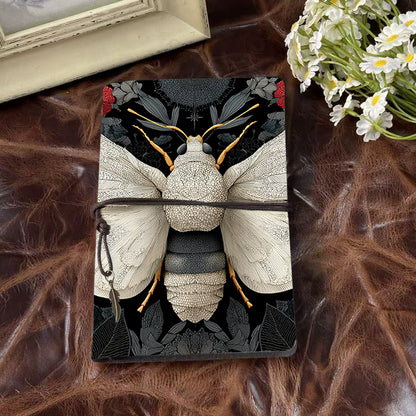 A6 Handmade Notebook, 160 Pages, Metal Loose - leaf, Vintage Tether & Metal Pendant Closure, Office Documentation with Insect, wings, anten